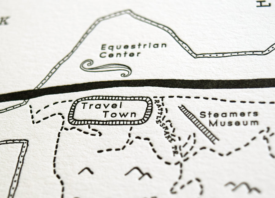 Los Angeles Griffith Park Map Wall Art Letterpress print