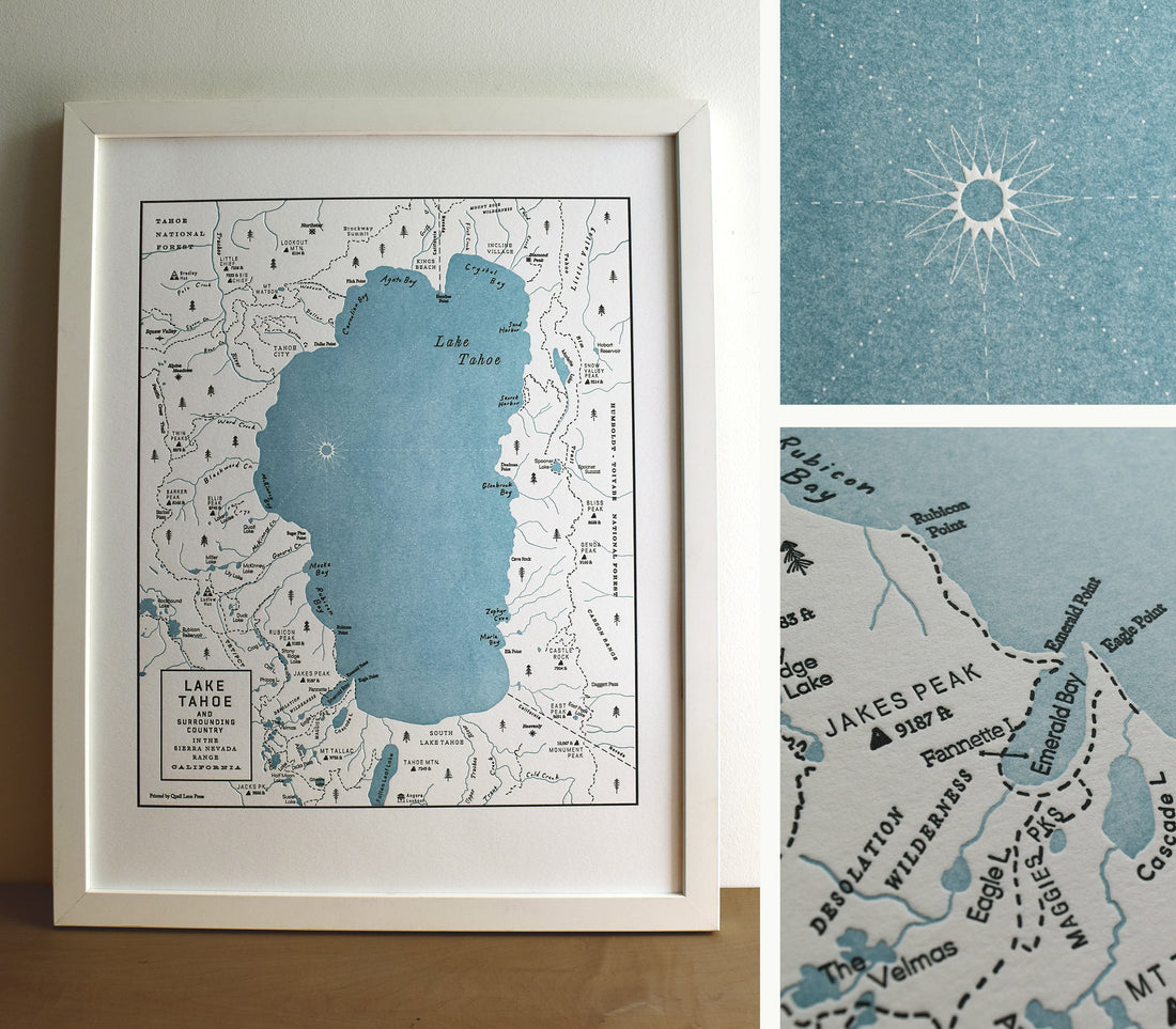 Lake Tahoe map framed print