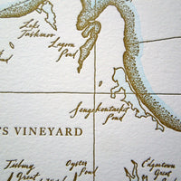 Marthas Vineyard Map letterpress printed on Crane Lettra Cotton paper using a Vandercook Universal 1 Letterpress