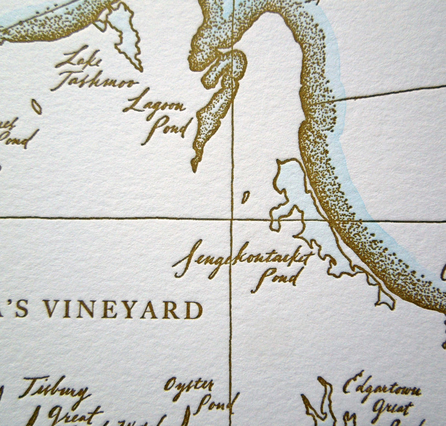 Marthas Vineyard Map letterpress printed on Crane Lettra Cotton paper using a Vandercook Universal 1 Letterpress