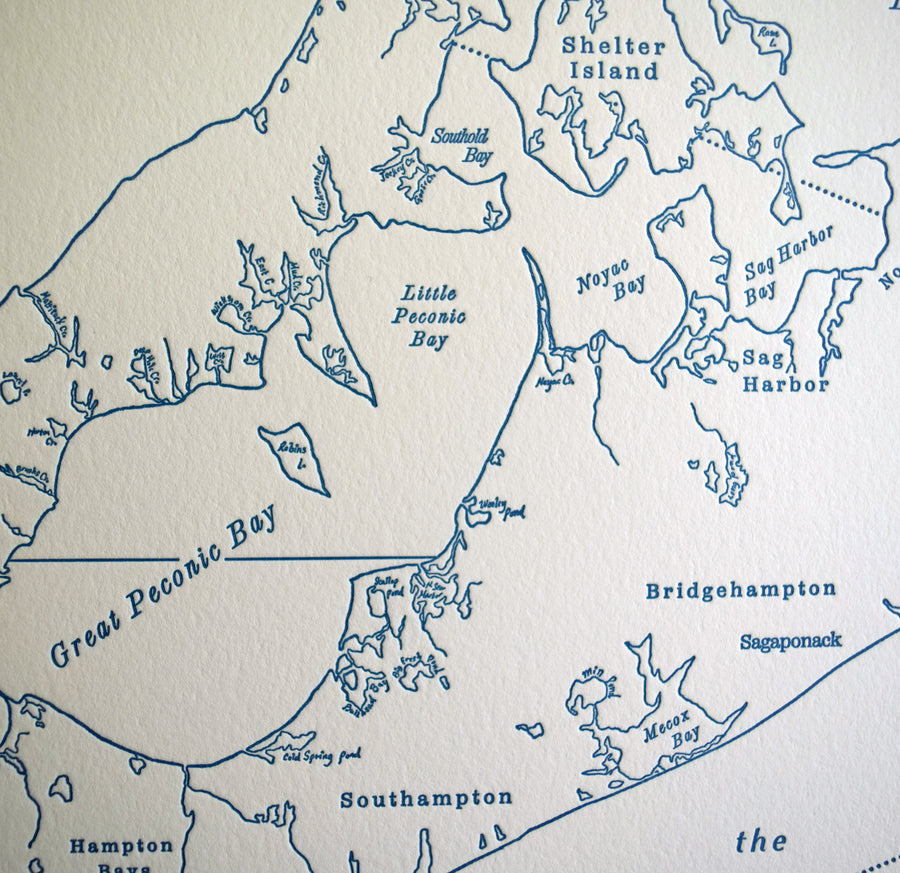 Letterpress art map Hamptons Montauk New York