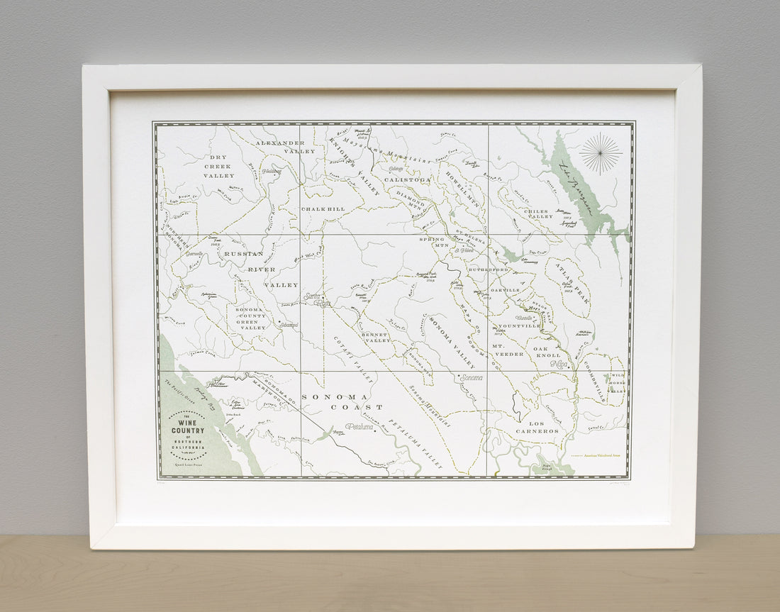 Map of the iconic California Wine Country.  The perfect gift for any wine lover.
