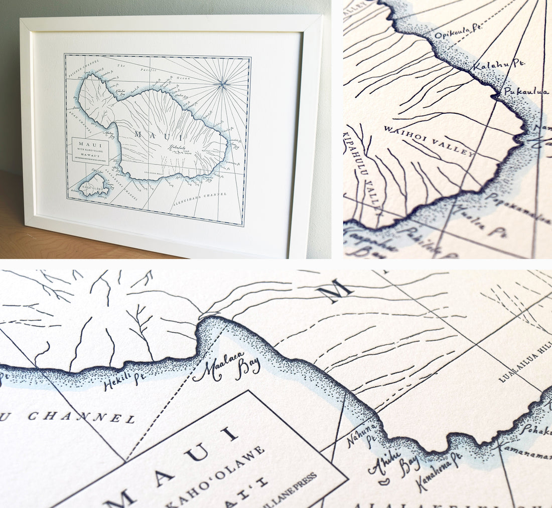 Letterpress Art Maui Hawaii Map Print