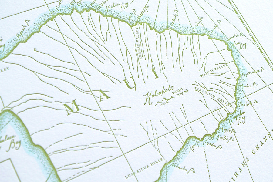 Maui Map Haleakala Pacific Ocean Print