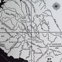 Handdrawn letterpress map depicting mount Tamalpais area including muir woods national monument