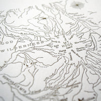 Map of Mt Hood letterpress printed in black ink