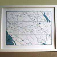 California Coast and wine country letterpress map.  Wine country wall decor