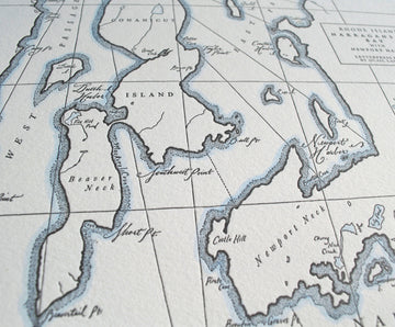 Letterpress art print map of Narragansett Rhode Island