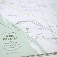 Wine country letterpress wall decor.  Hand-printed letterpress fine art map