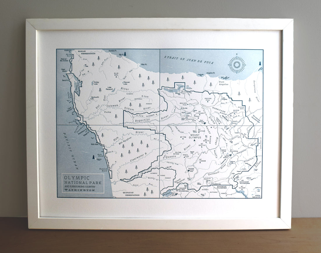 Olympic National Park Map depicting prominent trails peaks and drainages 