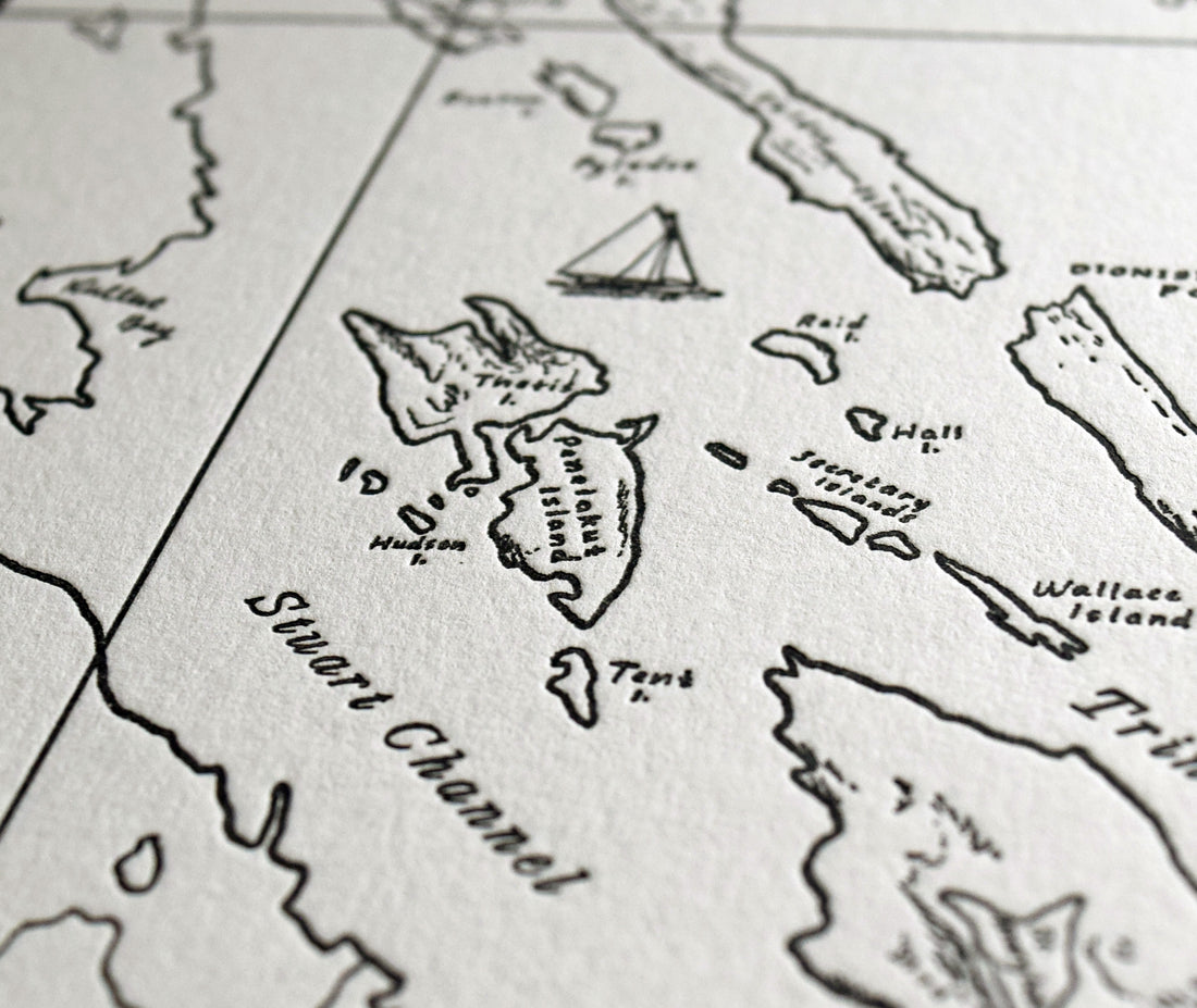 Gulf Islands in the Salish Sea, British Columbia, Letterpress wall art