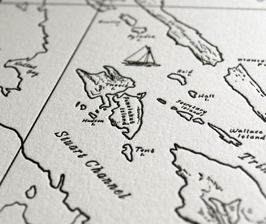 Gulf Islands in the Salish Sea, British Columbia, Letterpress wall art