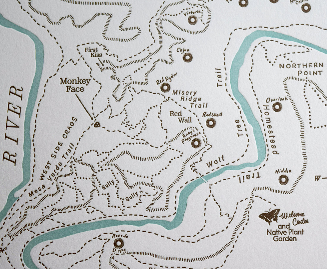 Smith rock state park map hand drawn and handprinted on archival grade cotton paper