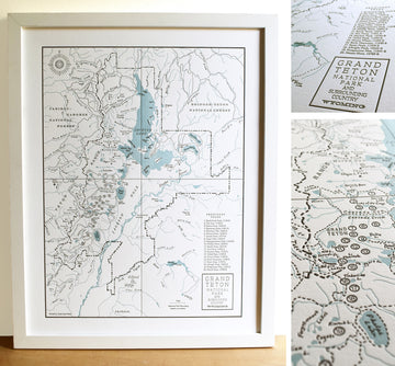 Grand Teton National Park, Jackson Hole, Wyoming, Letterpress Map