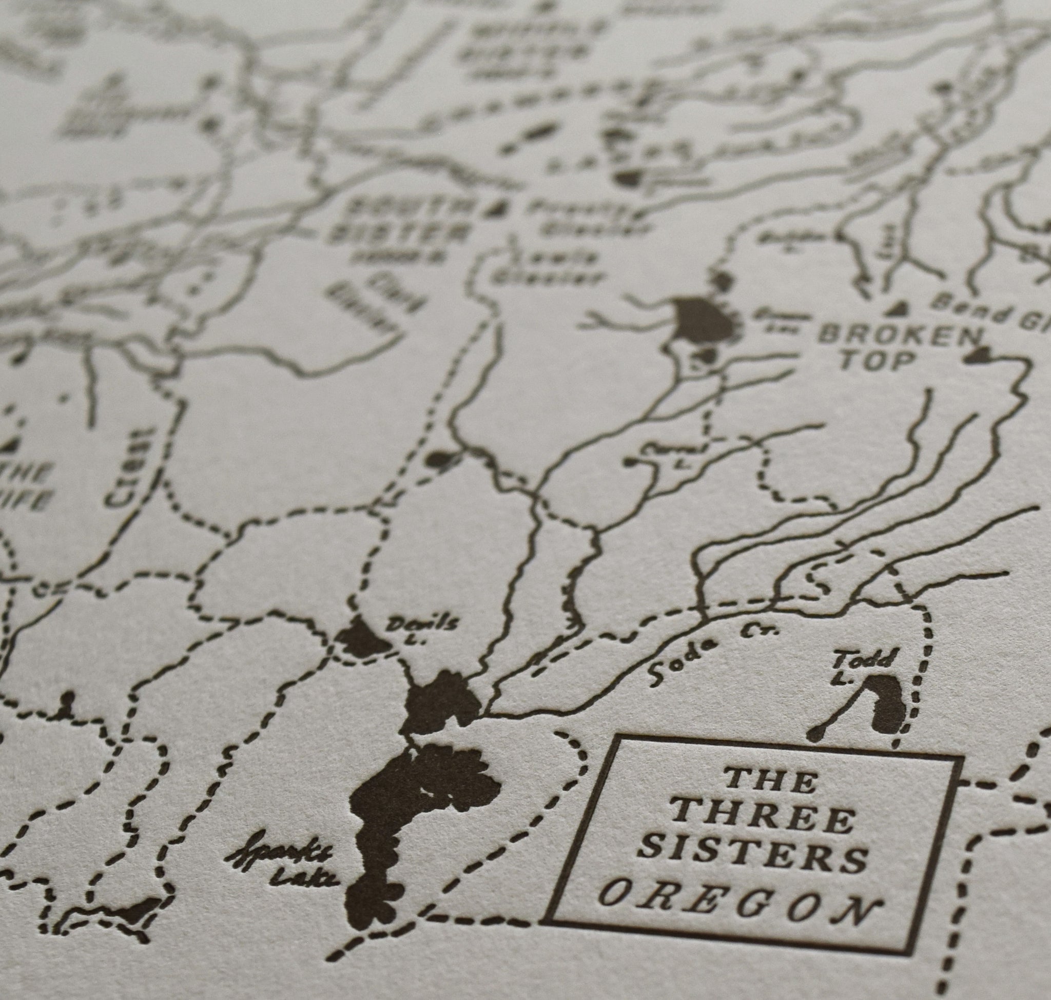 Three Sisters Mini Map Oregon | Letterpress | Quail Lane Press