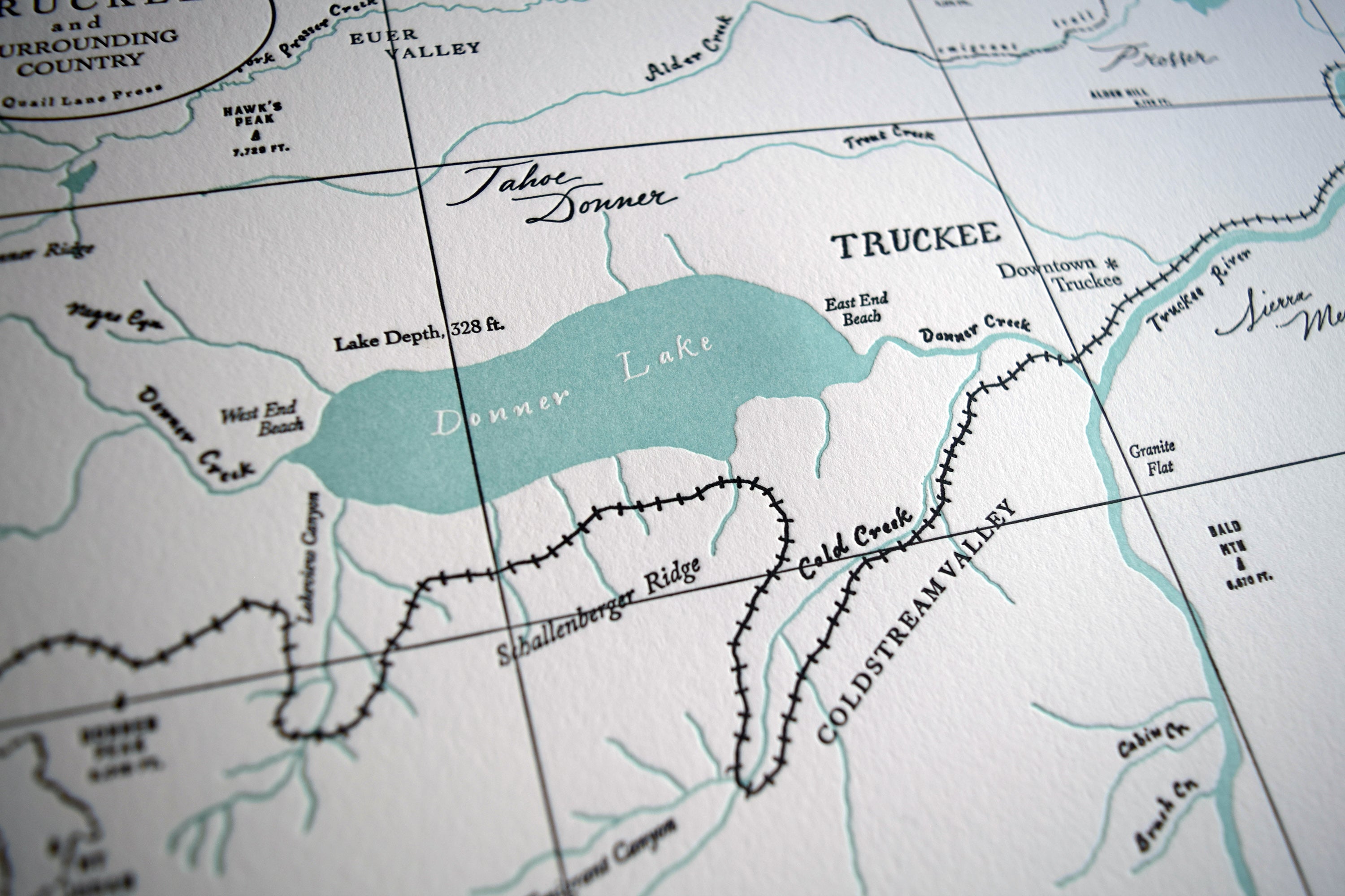 Truckee California Letterpress Map Print | Quail Lane Press