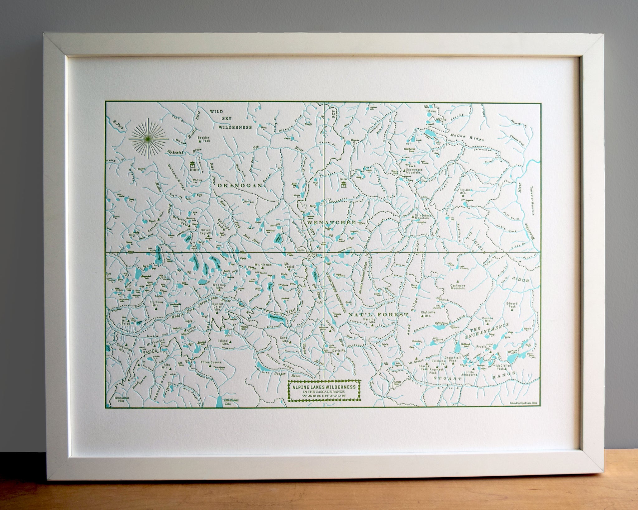 Alpine Lakes Wilderness Map Quail Lane Press Washington Cascade Range Green Framed 2048x 