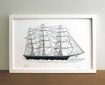 Clipper Ship Sail, Letterpress Chart, Print