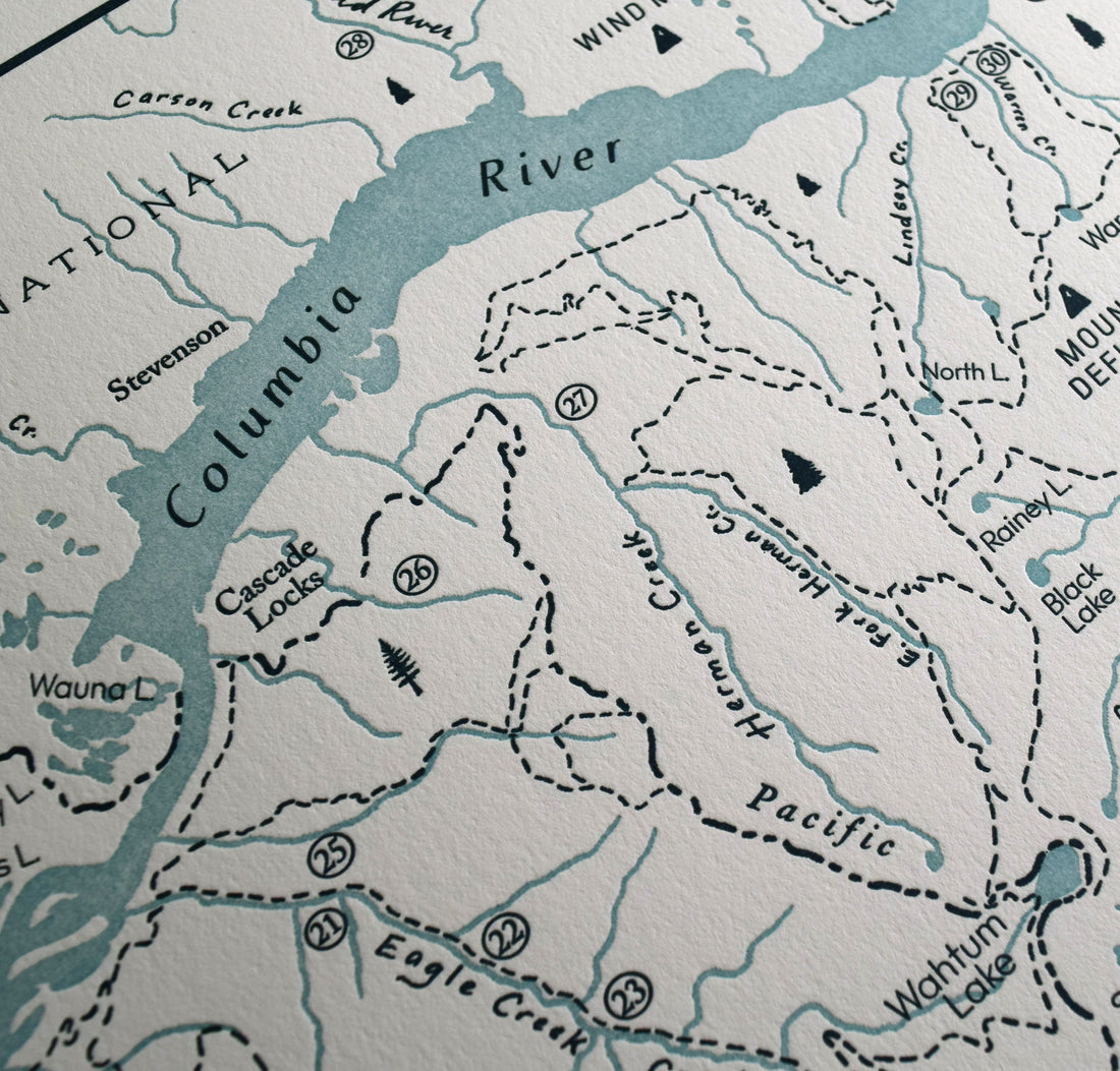 Columbia River Gorge and Mount Hood, Oregon, Letterpress Map