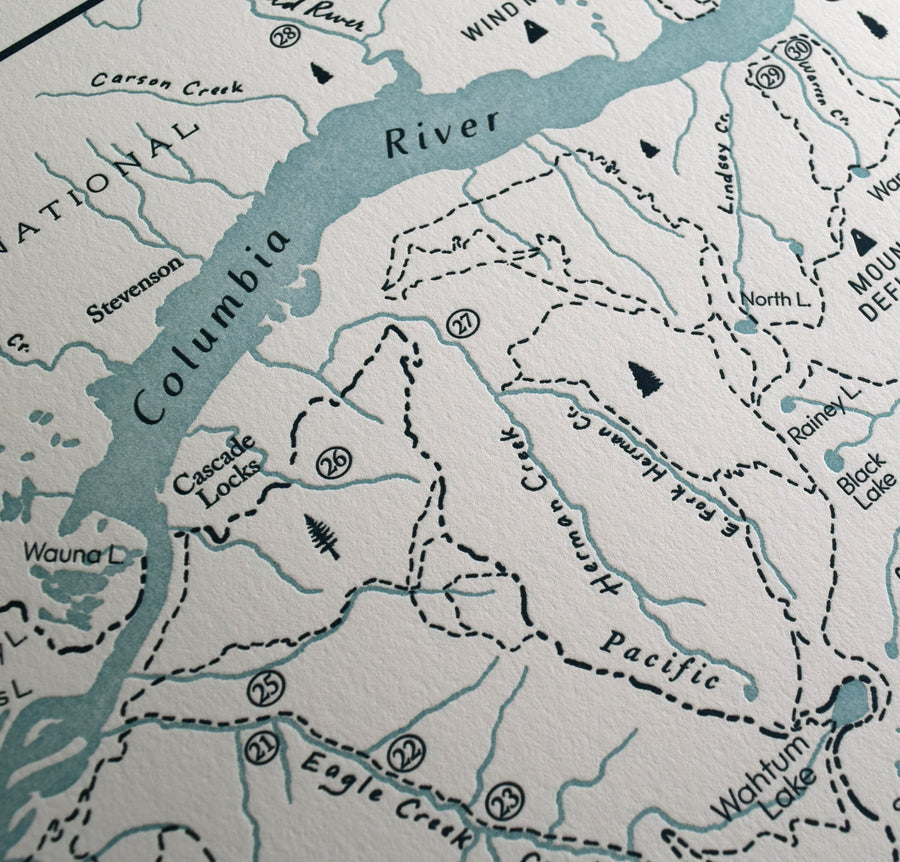 Columbia River Gorge and Mount Hood, Oregon, Letterpress Map
