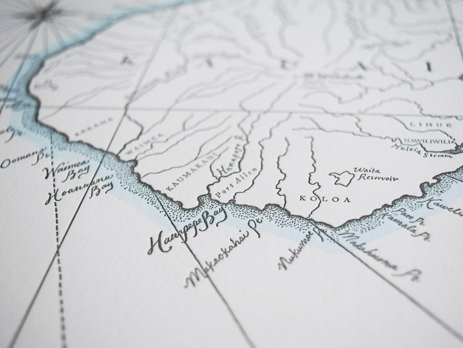 Kauai, Hawaii, Letterpress Map