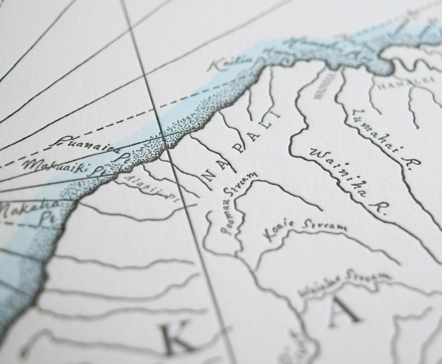 Kauai, Hawaii, Letterpress Map