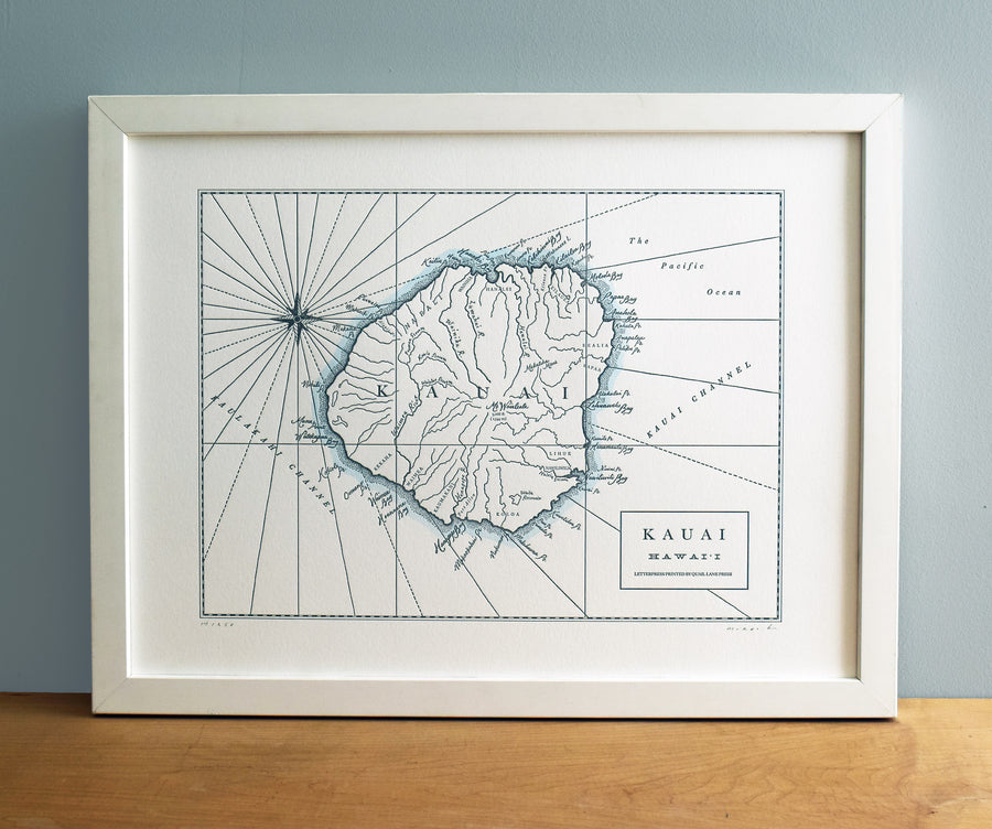 Kauai, Hawaii, Letterpress Map