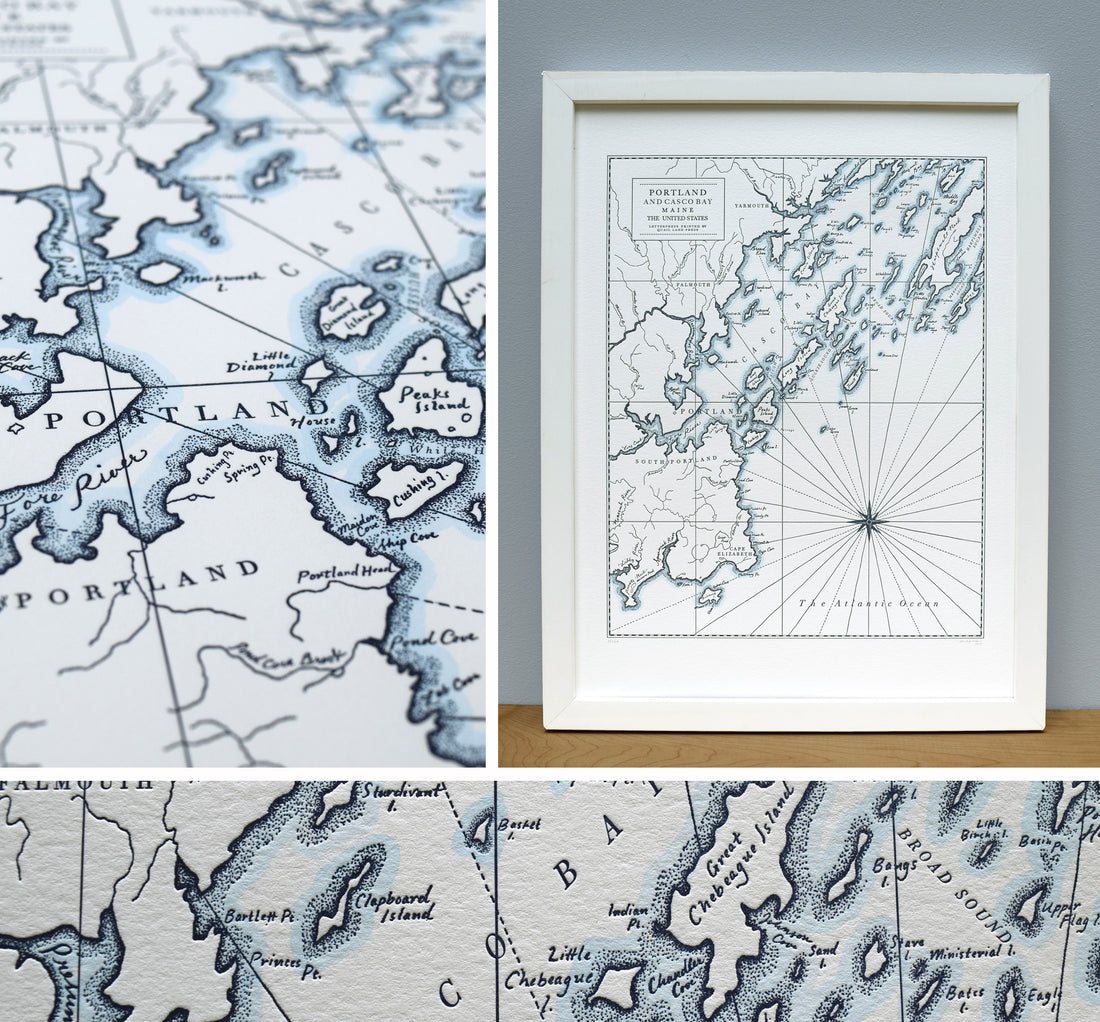 Portland, Maine, Letterpress Map