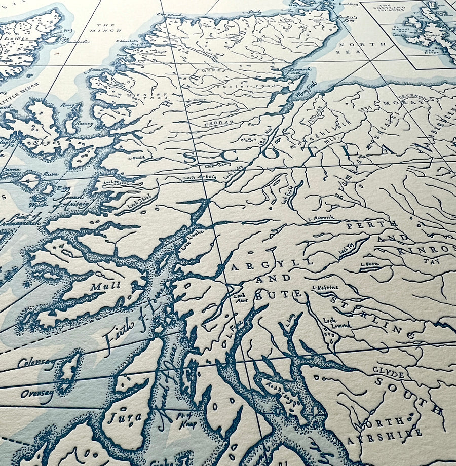 Scotland, Letterpress Map Print