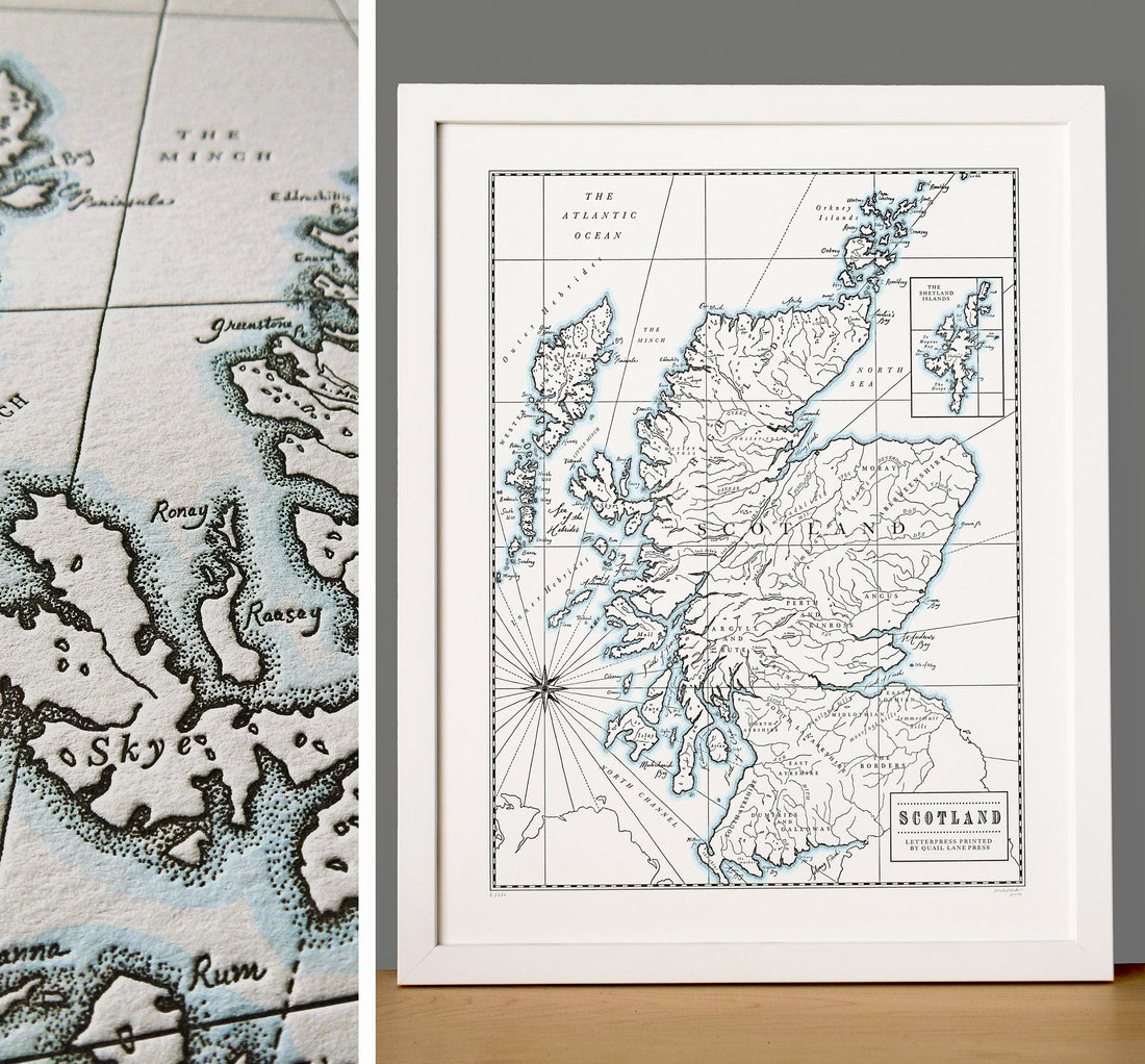 Scotland, Letterpress Map Print