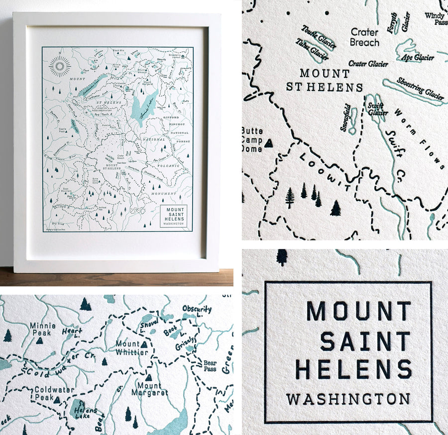 map of mt st helens letterpress printed on cotton paper wall art fits into standard frame