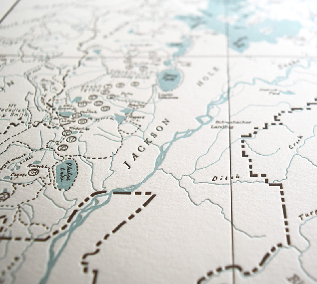 Grand Teton National Park, Jackson Hole, Wyoming, Letterpress Map