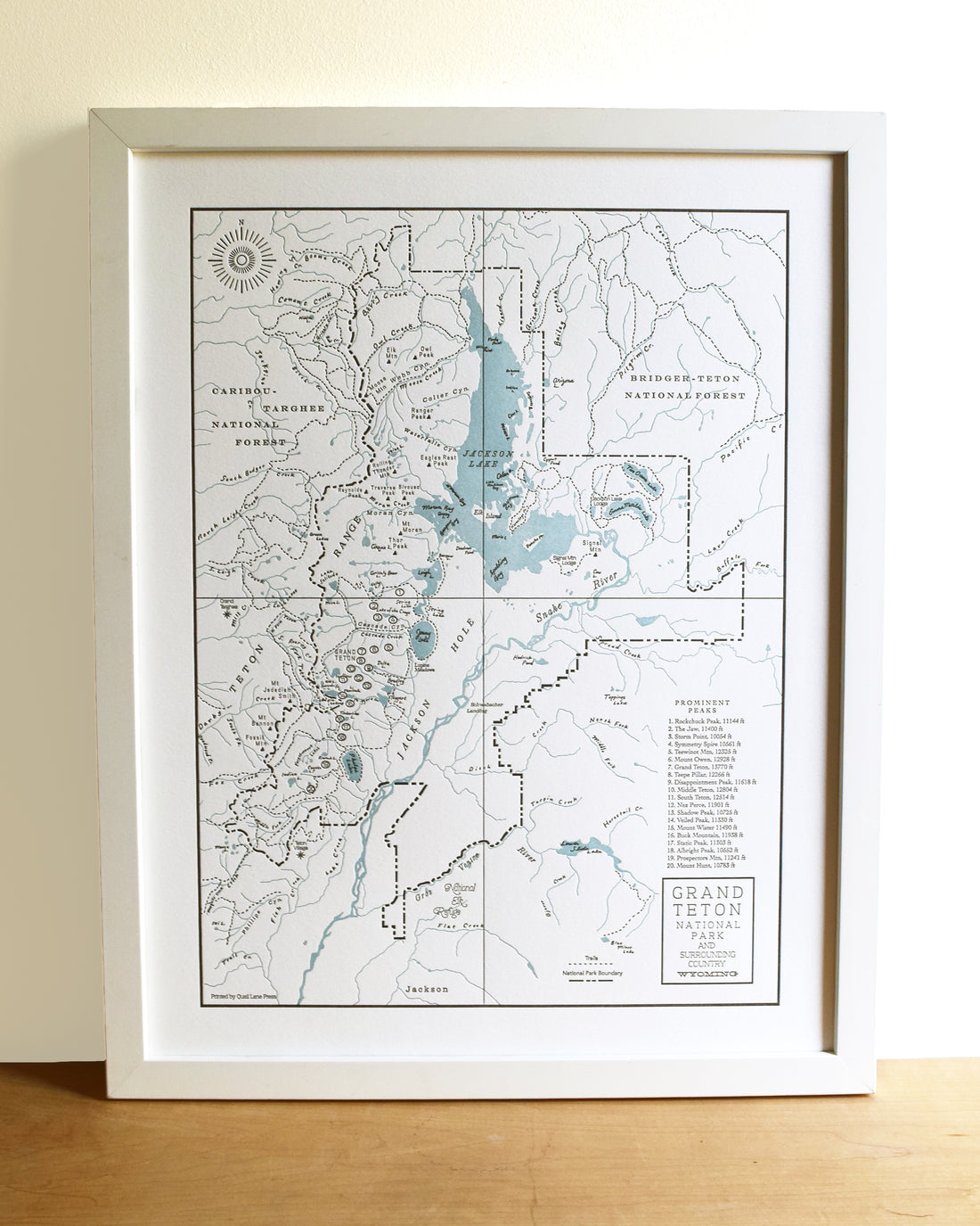 Grand Teton National Park, Jackson Hole, Wyoming, Letterpress Map