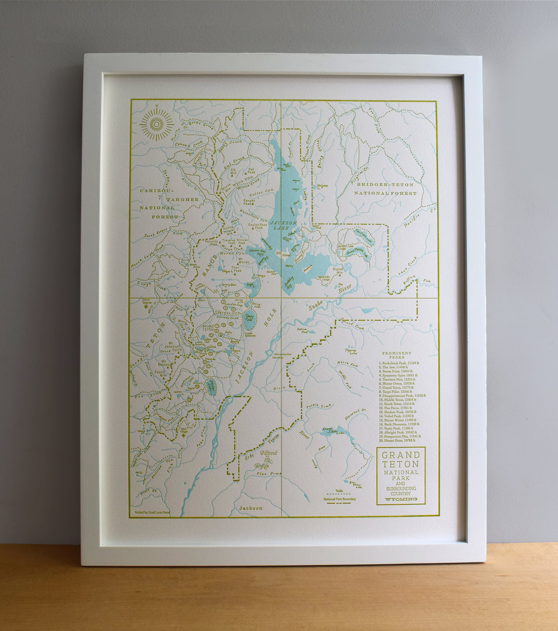 Grand Teton National Park, Jackson Hole, Wyoming, Letterpress Map