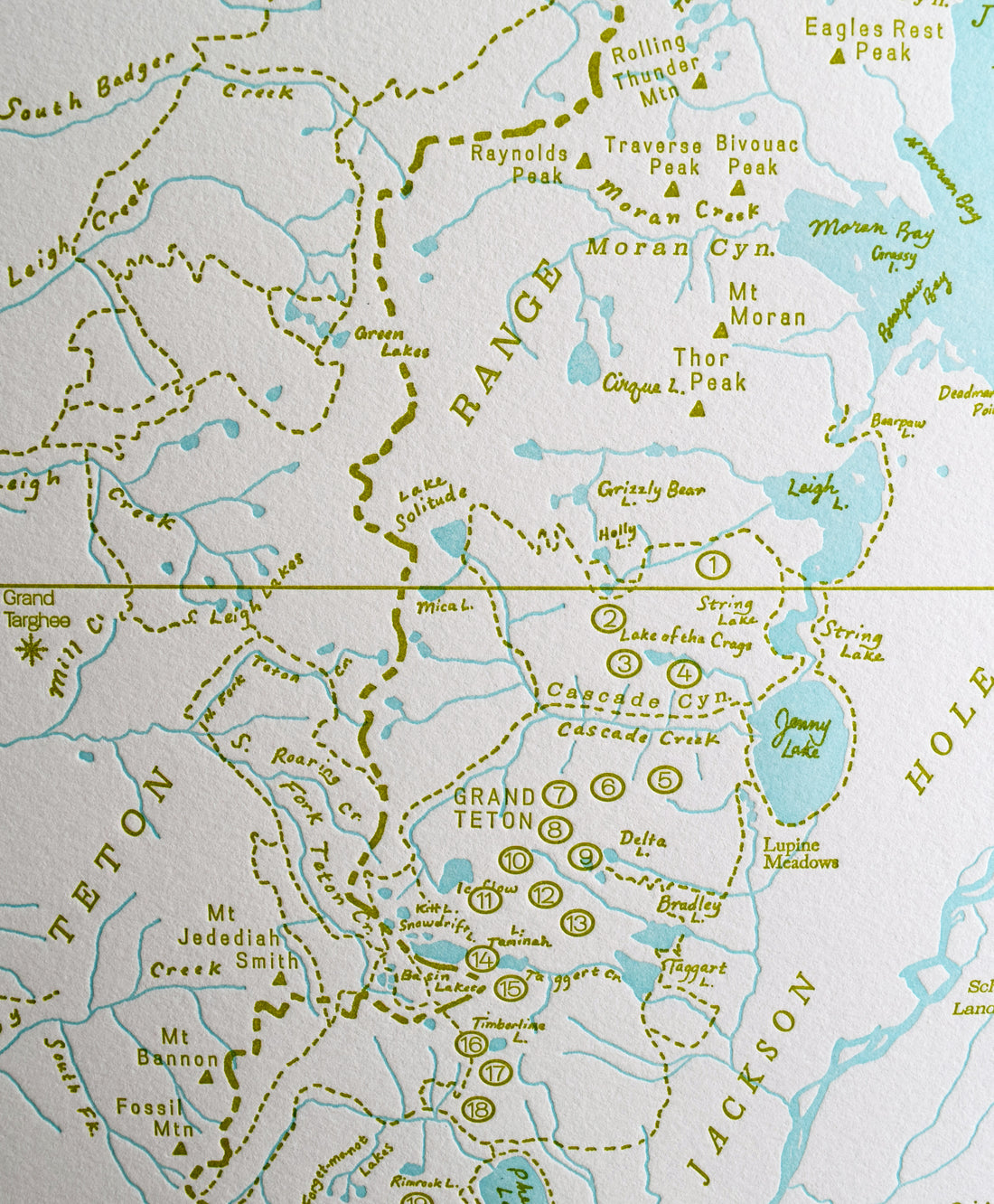 Grand Teton National Park, Jackson Hole, Wyoming, Letterpress Map