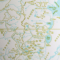 Grand Teton National Park, Jackson Hole, Wyoming, Letterpress Map