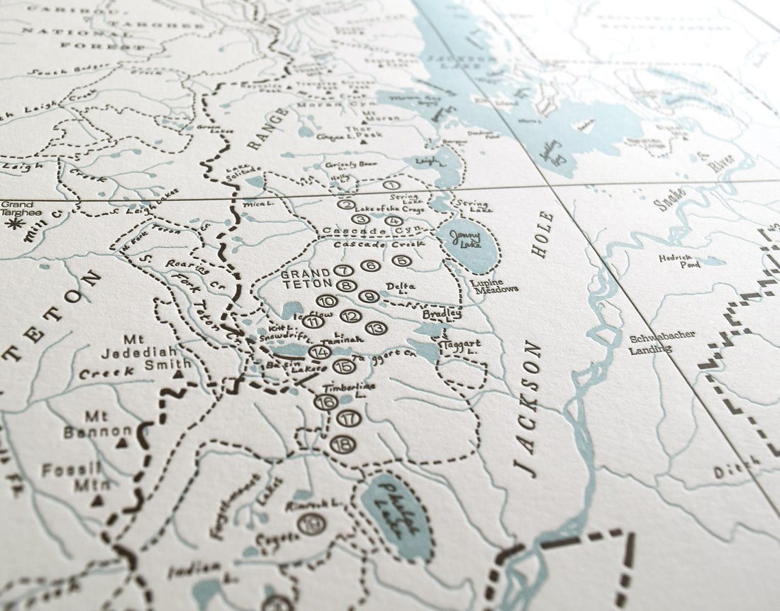 Grand Teton National Park, Jackson Hole, Wyoming, Letterpress Map