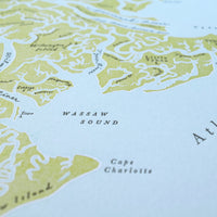 Savannah, Georgia, Letterpress Map